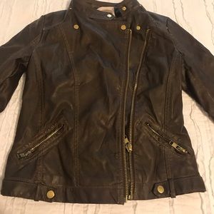 Forever 21 Motorcycle Jacket Brown Bomber-XS